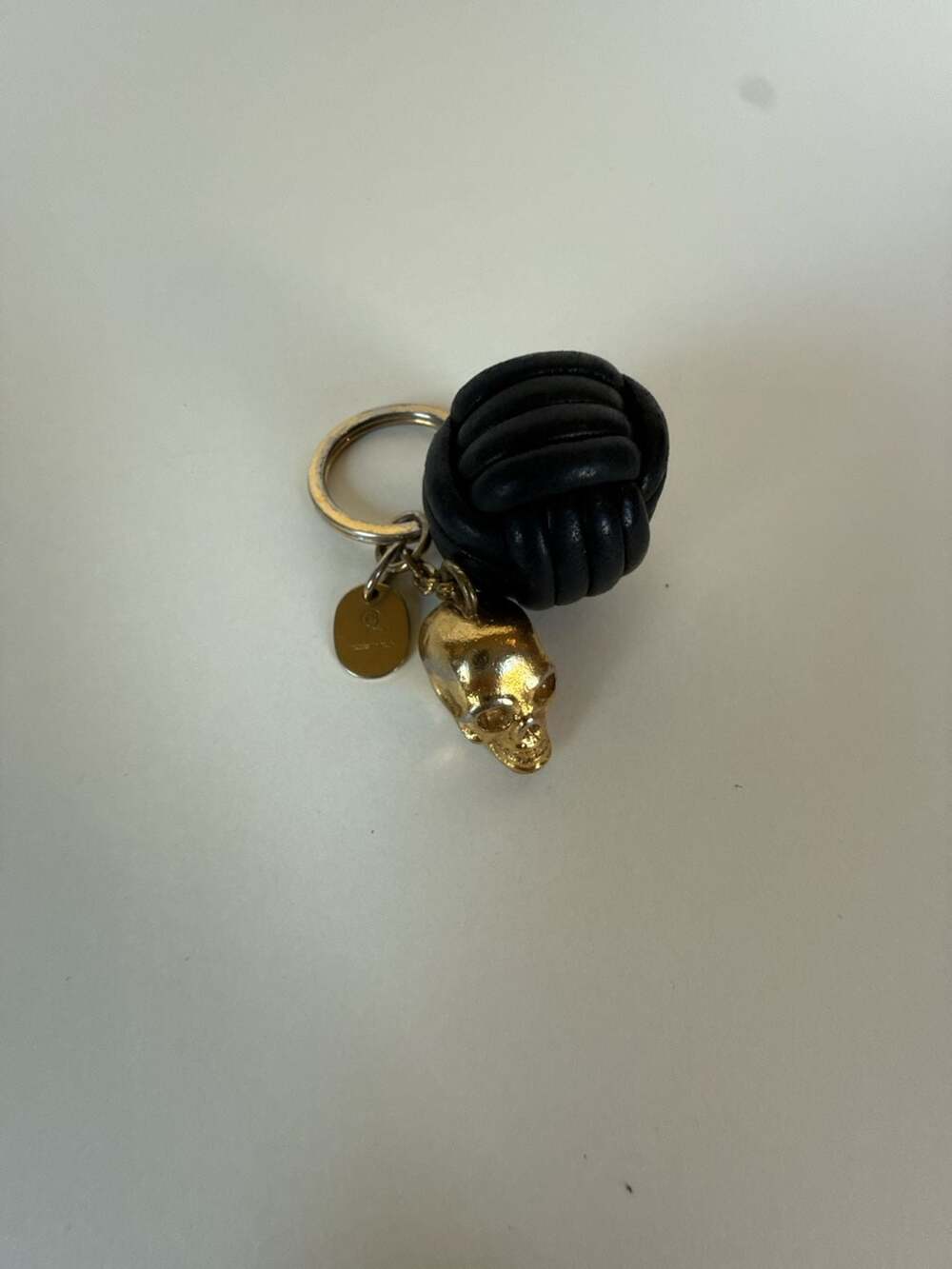 Alexander McQueen Black Leather Knot and Gold Skull Keyring Charm